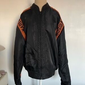 80s Harley Davidson bomber jacket in black and orange